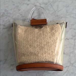 Zara Transparent Tote Bag with Tan Faux Leather Accents
